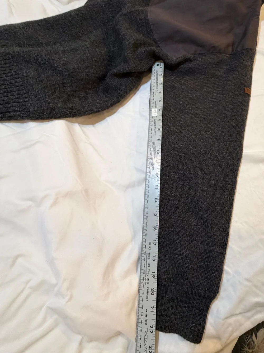 Beretta Men’s 2XL 100% Wool Full-Zip Sweater – Gray with Canvas Shoulder Panels